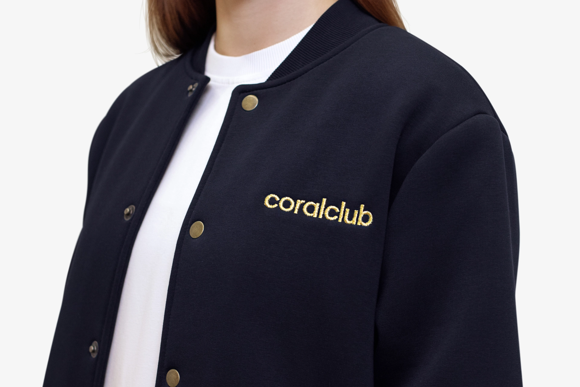 Бомбер унисекс, темно-синий, лого золото